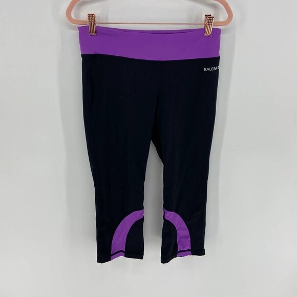 Baleaf Black & Purple Cropped Midrise athletic exercise Legging womens m - Picture 1 of 6